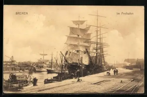 AK Bremen, Segelschiff im Freihafen