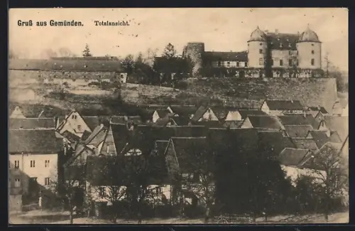 AK Gemünden / Hunsrück, Totalansicht mit Schloss