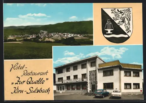 AK Kirn / Nahe, Hotel-Restaurant Zur Quelle, Bes. Familie Heckmann, Ortsansicht, Wappen