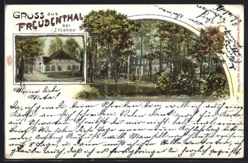 Lithographie Itzehoe, Gasthaus Freudenthal, Waldpartie