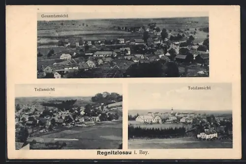 AK Regnitzlosau i. Bay., Totalansicht aus der Vogelschau, Ortsansicht mit Kirche