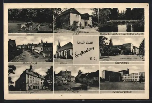 AK Senftenberg /N. L., Hindenburgschule, Bahnhofstrasse, Amtsgericht, Markt, Tierpark, Schloss