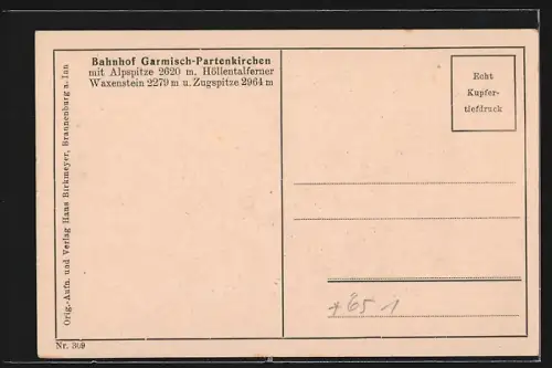 AK Garmisch-Partenkirchen, Bahnhof mit Alpspitze u. Höllentalferner, Pferdekutsche