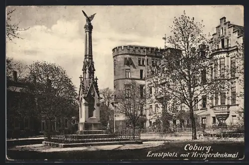 AK Coburg, Ernstplatz mit Kriegerdenkmal