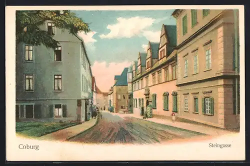 Lithographie Coburg, Partie in der Steingasse