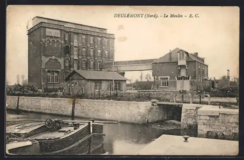 AK Deulémont, Le Moulin et la péniche sur le canal