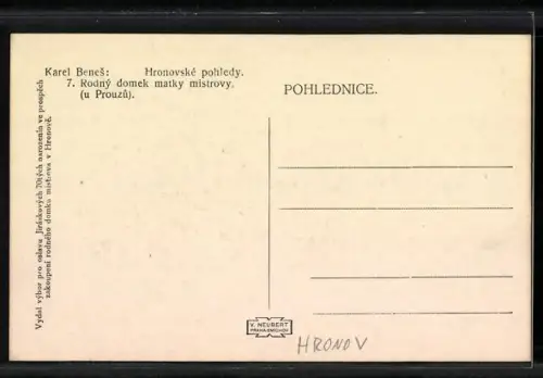 Künstler-AK Hronov, Rodny domek matky mistrovy