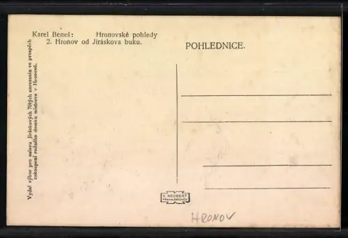 Künstler-AK Hronov, Hronov od Jiraskova buku