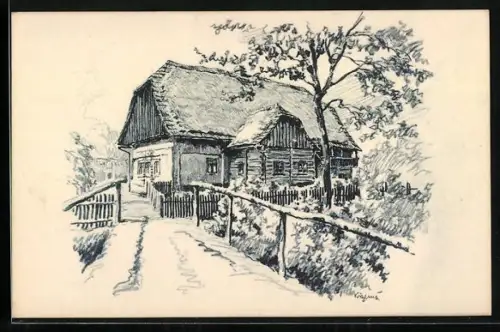 Künstler-AK Hronov, Dvur (byvala tvrz)