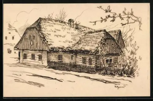 Künstler-AK Hronov, Jiraskuv rodny domek