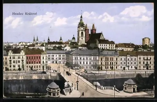AK Hradec Kralove, Ortsansicht mit Brücke aus der Vogelschau