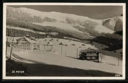 AK St. Peter im Riesengebirge, Hotel Buchberger im Schnee