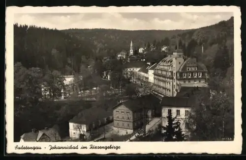 AK Johannisbad im Riesengebirge, Restaurant, Ortsansicht aus der Vogelschau
