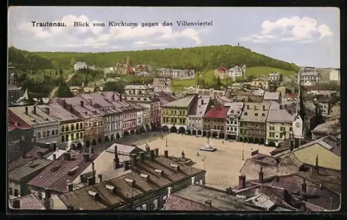 AK Trautenau, Blick vom Kirchturm gegen das Villenviertel