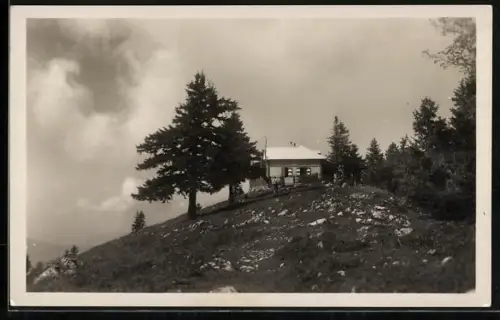 AK Türnitzer Hütte am Türnitzer Höger 1373m, Bäume davor