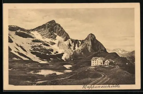 AK Rappenseehütte, Berghütte mit Rappenkopf und -Köpfle