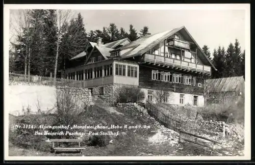 AK Hanslsteighaus /Hohe Wand, Berghütte H. Puschner im Winter