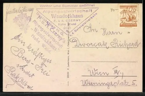 AK Wandeckhaus an der Hohen Wand, Wirt mit Gästen