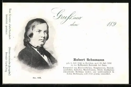 AK Robert Schumann, Komponist von Klavierstücken