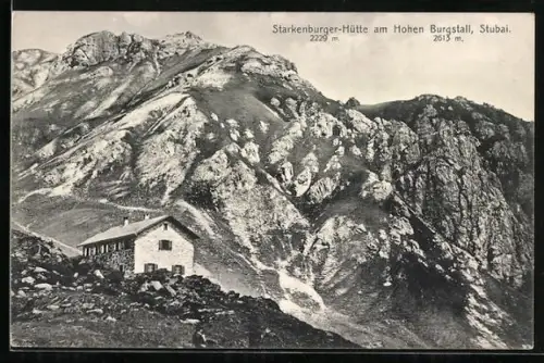 AK Starkenburger-Hütte am Hohen Burgstall, Berghütte mit Felspanorama