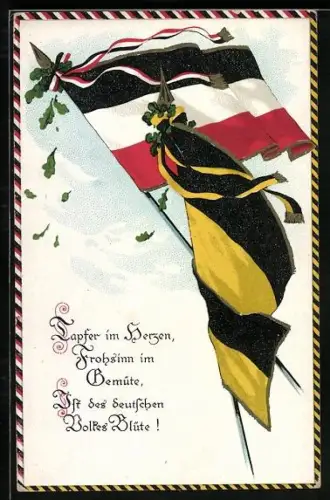 AK Fahnen des Zweibundes mit Eichenlaub