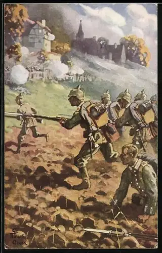 AK Sturmangriff der Deutschen Infanterie auf französische Stellungen