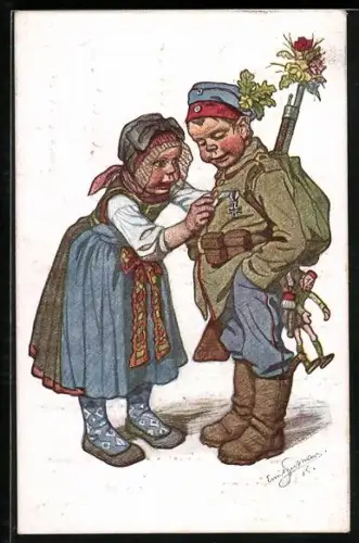 Künstler-AK Emil Beithan: Bayern-Trachten, Abschied des Soldaten