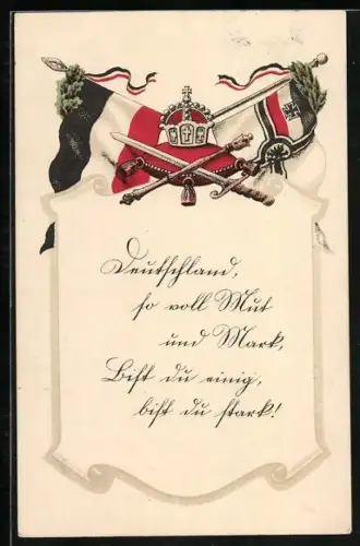 AK Flaggen über Schwert, Szepter und Spruch