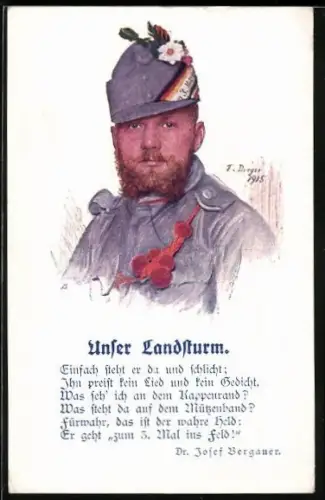 Künstler-AK Porträt österreichischer Landsturmmann in Uniform