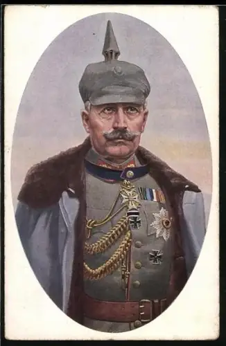 Künstler-AK Kaiser Wilhelm II. mit Orden und Pickelhelm