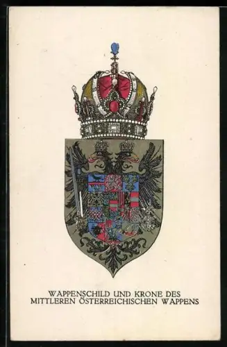 AK Wappenschild und Krone des Mittleren Wappens von Österreich, Rotes Kreuz