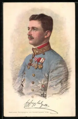 Künstler-AK Kaiser Karl I. von Österreich in Uniform mit Orden, Rotes Kreuz