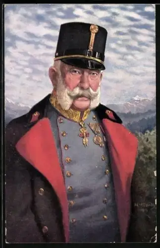 AK Kaiser Franz Josef I. von Österreich in Uniform mit Mütze und Orden