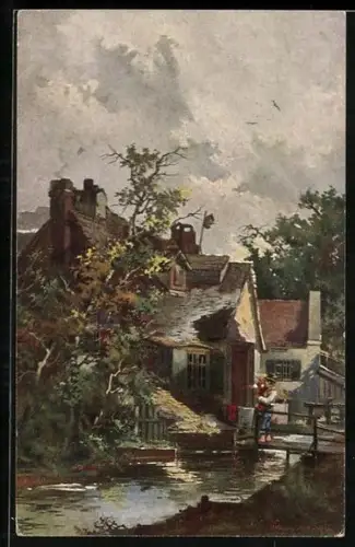 Künstler-AK Theodor Guggenberger: Haus am Wasser