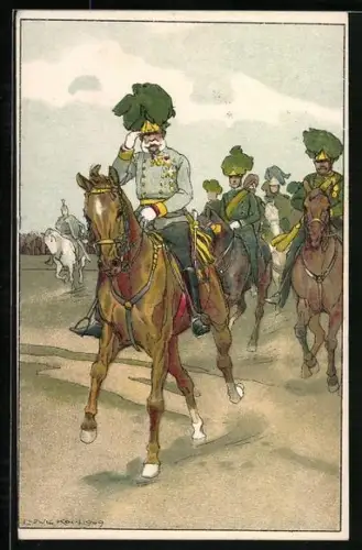 Künstler-AK Ludwig Koch: Kaiser Franz Josef I. von Österreich auf dem Pferd