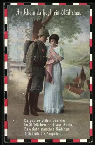 AK Deutscher Soldat in Uniform beim Abschied von seiner Liebsten