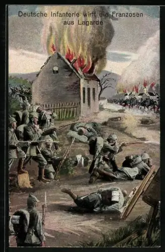 Künstler-AK Deutsche Infanterie wirft die Franzosen aus Lagarde