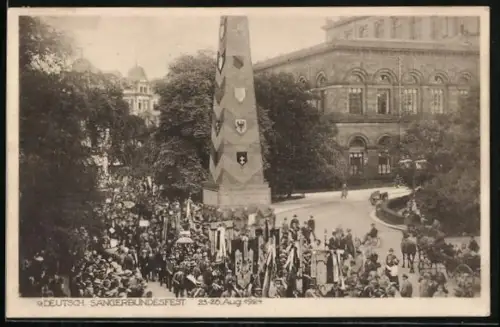 AK Hannover, 9. Deutsches Sängerbundesfest 1924, Festzug und Obelisk