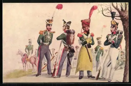 Künstler-AK Infanterie 1814, Soldaten blicken sich an