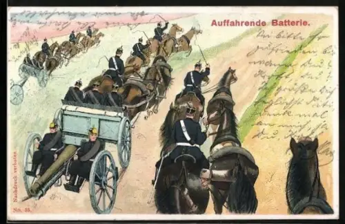 AK Artilleristen beim Auffahren einer Batterie