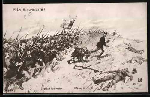 AK Französische Infanterie mit dem Bajonett zum Angriff übergehend