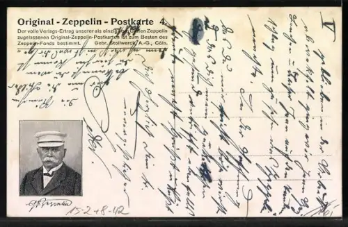 Künstler-AK Mannheim, Zeppelin über der Stadt, Reklame Stollwerck