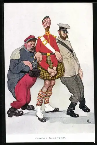 Künstler-AK L`Unione fa la Forza, Nikolaus II. von Russland