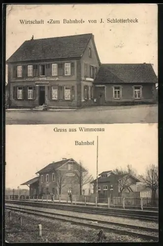AK Wimmenau, Restaurant zum Bahnhof von J. Schlotterbeck, Bahnhof