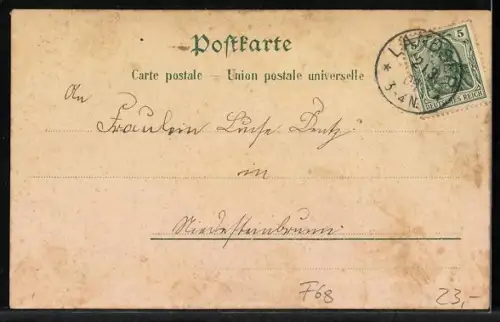 Lithographie Obersteinbrunn, Gasthaus von Moritz Häfflinger, Hauptstrasse mit Kirche, Schule und Gemeindehaus