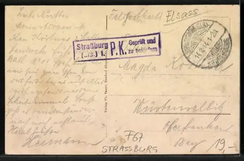 AK Strassburg, Kronenburg, Gipsergeschäft von Wilh. Stenger in der Oberhausbergerstrasse