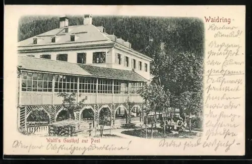 Relief-AK Waidring, Waltl`s Gasthof zur Post mit Garten