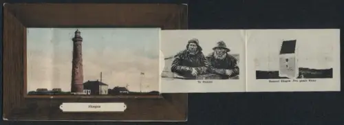 Leporello-AK Skagen, Brondums Hotel, Det gamle Fyrtaarn, Badehottelt, Grenen