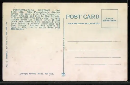 AK New York, NY, Pennsylvania Station, Strassenbahnen vor dem Bahnhof
