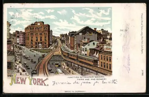 Lithographie New York, NY, Junction of Cooper Square, Third Ave and Bowery
